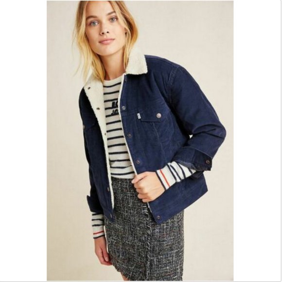 Boyfriend Navy Corduroy Sherpa Jacket 